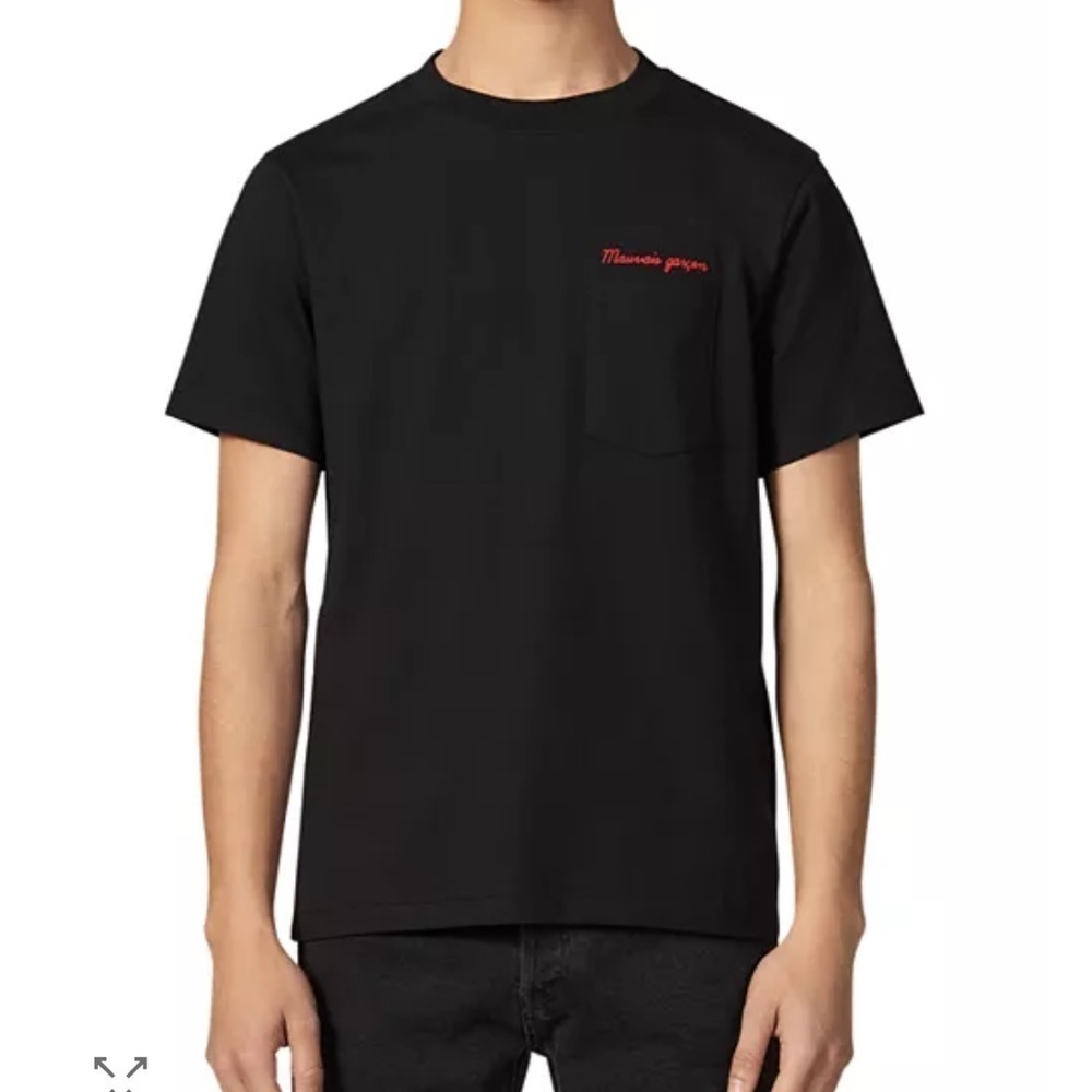Sandro Paris Mauvais Garçon Embroidered Crew Neck Short Sleeve Black Tee T-shirt